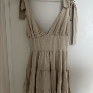 Meshki Beige Tiered Mini Dress
